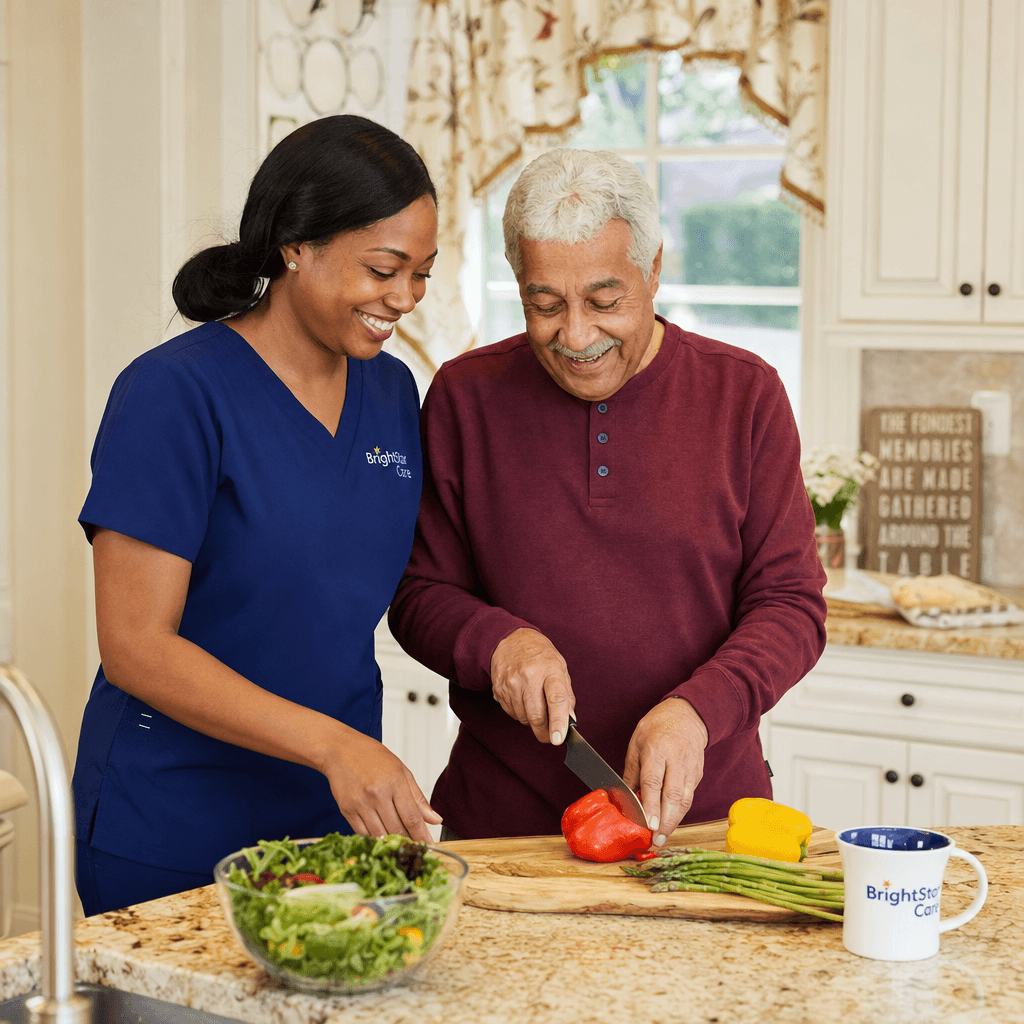 Caregiver helping with meal preparation